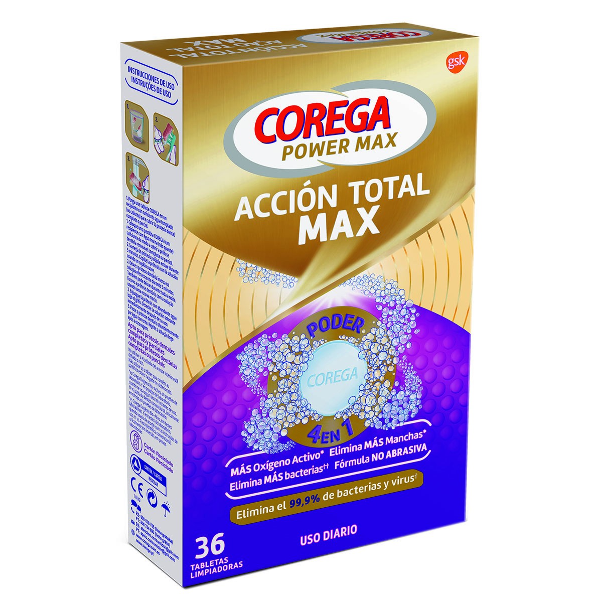 Corega acción total limpiador 30 tabletas